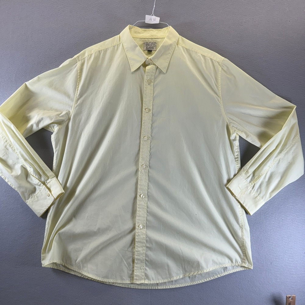 Threads & Heirs Mens XL Button Down Shirt Pale Yellow Long Sleeve Cotton Blend